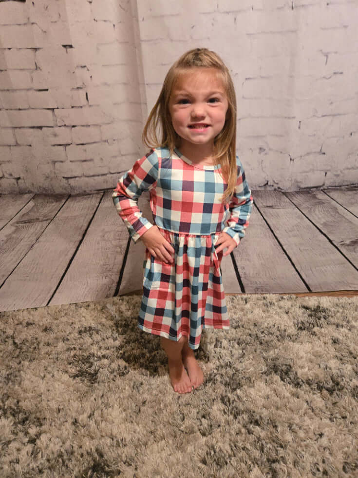 Rylee Faith Pink & Green Christmas Plaid Girls Dress | Holiday Outfit Kello Kids Rylee Faith Pink & Green Christmas Plaid Girls Dress | Holiday Outfit Kello Kids