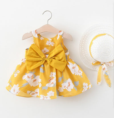A749 Summer New Female Baby Vest Skirt Princess Dress 1234 Years Old With Big Bow Flower Skirt On The Chest On Behalf Of Hair