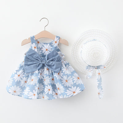 A749 Summer New Female Baby Vest Skirt Princess Dress 1234 Years Old With Big Bow Flower Skirt On The Chest On Behalf Of Hair