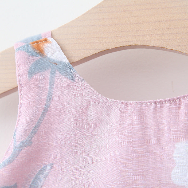 A749 Summer New Female Baby Vest Skirt Princess Dress 1234 Years Old With Big Bow Flower Skirt On The Chest On Behalf Of Hair