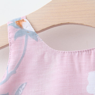 A749 Summer New Female Baby Vest Skirt Princess Dress 1234 Years Old With Big Bow Flower Skirt On The Chest On Behalf Of Hair