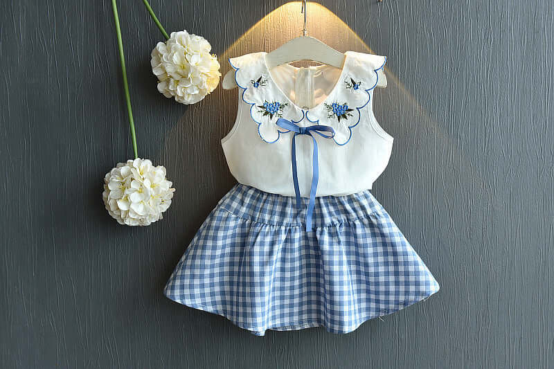 Sleeveless Embroidered Top Fashion Plaid Skirt Two-piece Set