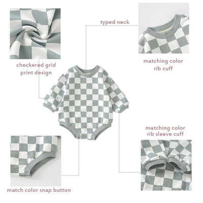 Children's Sweater Chessboard Plaid Jumpsuit Organic Cotton