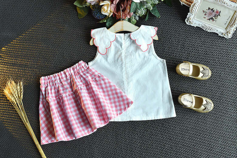 Sleeveless Embroidered Top Fashion Plaid Skirt Two-piece Set