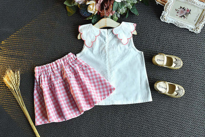Sleeveless Embroidered Top Fashion Plaid Skirt Two-piece Set