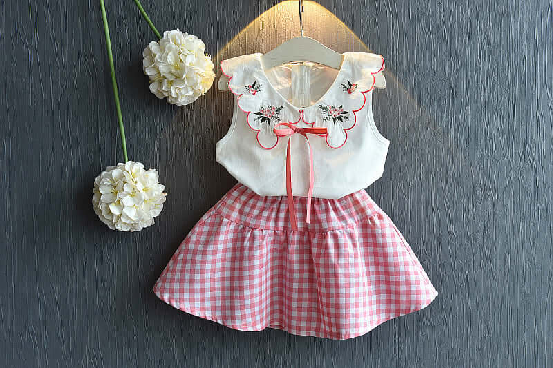 Sleeveless Embroidered Top Fashion Plaid Skirt Two-piece Set