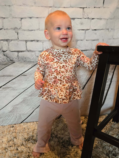 Pink Leopard Bamboo Top/Flared Leggings - Lydia standing
