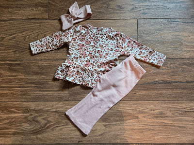 Pink Leopard Bamboo Top/Flared Leggings - full view