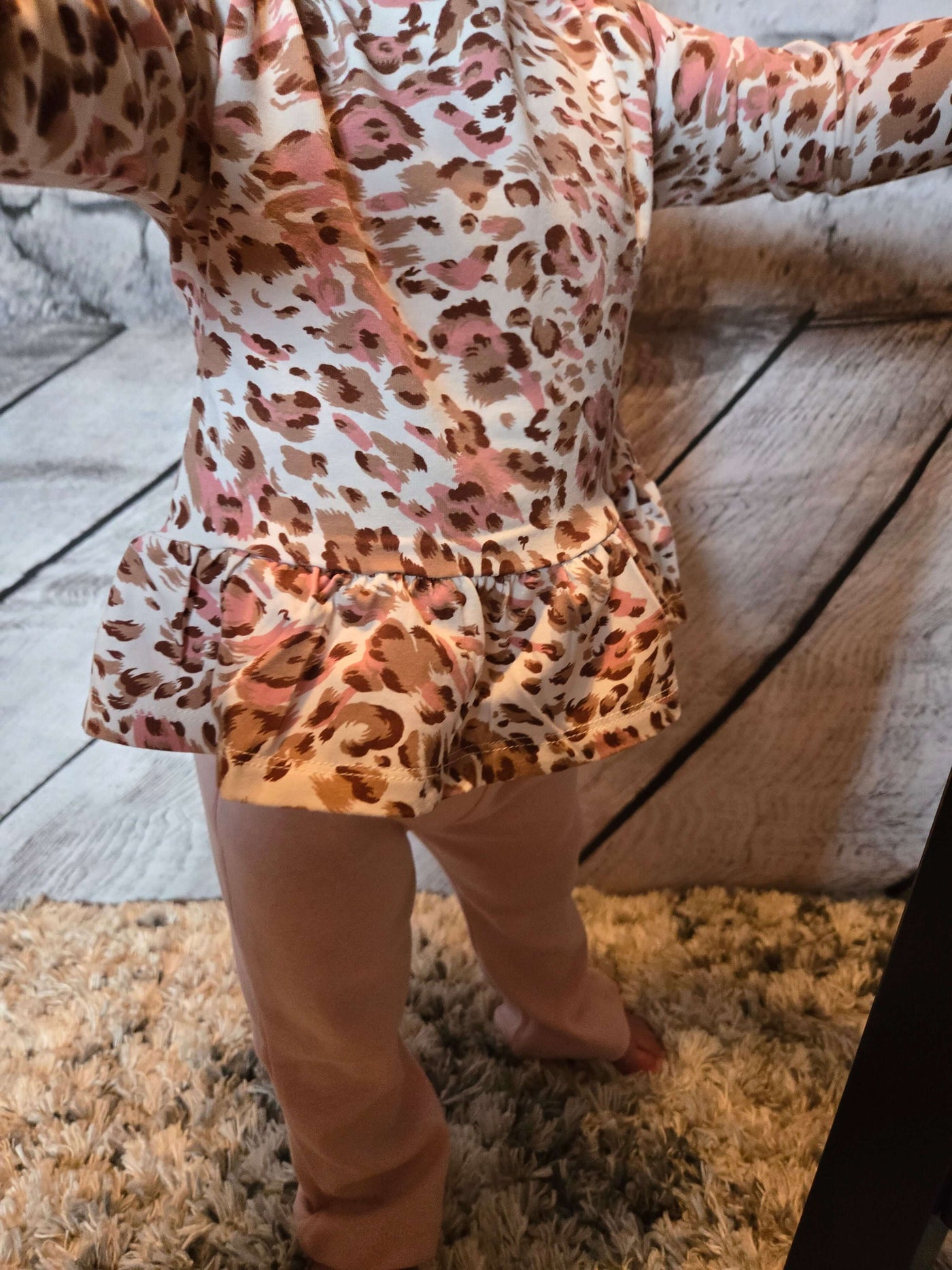 Pink Leopard Bamboo Top/Flared Leggings - top close up only