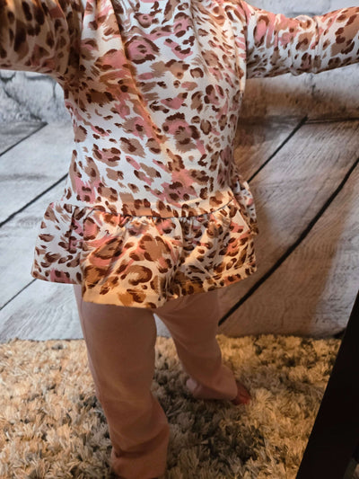 Pink Leopard Bamboo Top/Flared Leggings - top close up only