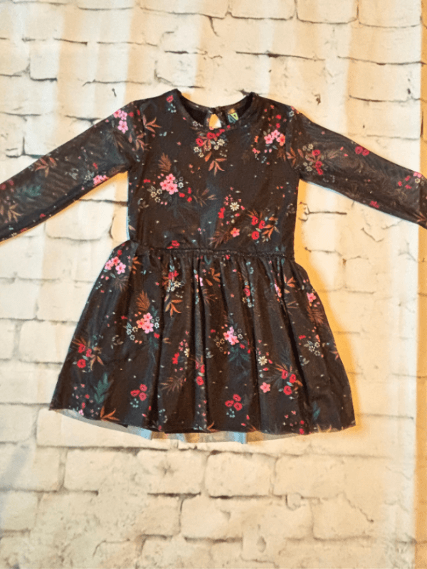 Black Holiday Dress with Floral Overlay - full view