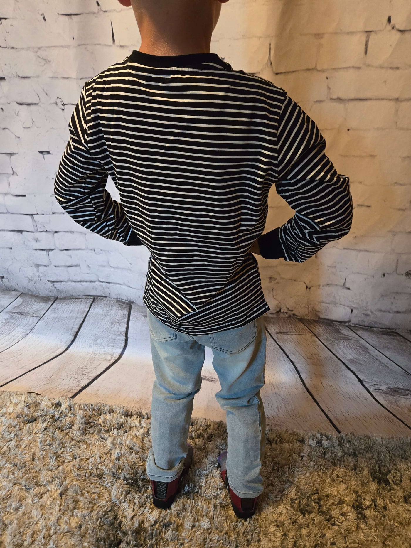 Boys Long Sleeve Black Stripe Tee - back Kayden