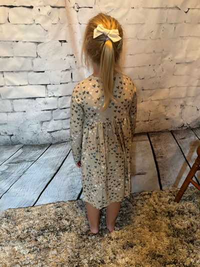 Cluster Hearts Long Sleeve Henley Dress - back view Emma