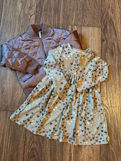 Cluster Hearts Long Sleeve Henley Dress with bomber jacket
