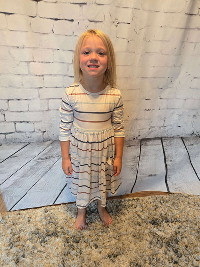 Cream Fall Stripes Pocket Twirl Dress - Emma full