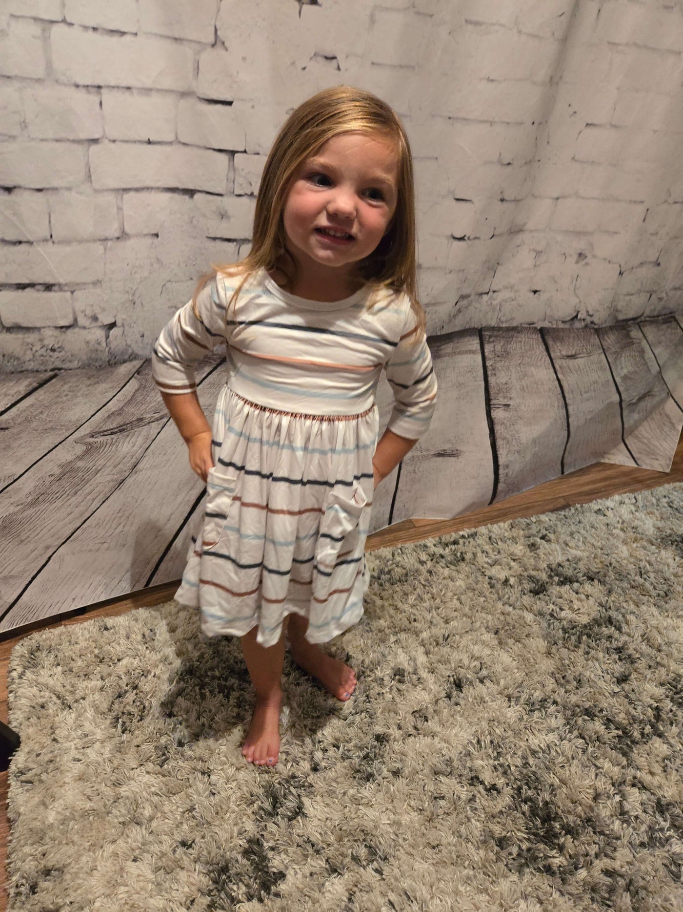  Cream Fall Stripes Pocket Twirl Dress - Leah