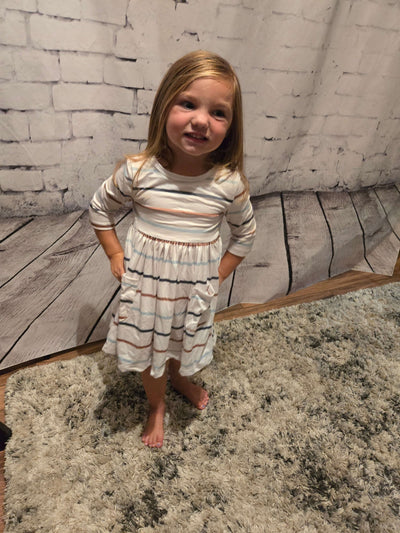  Cream Fall Stripes Pocket Twirl Dress - Leah