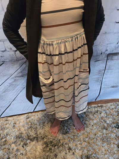 Cream Fall Stripes Pocket Twirl Dress - closeup