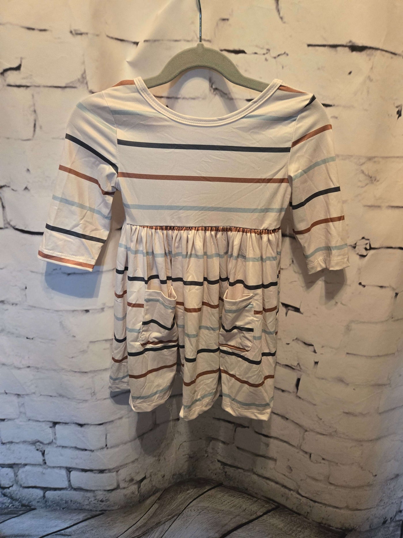 Cream Fall Stripes Pocket Twirl Dress - full view
