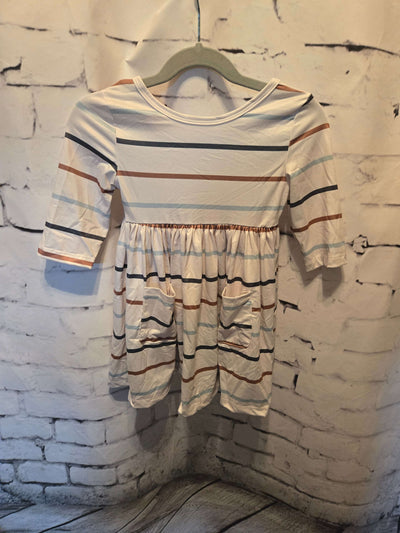 Cream Fall Stripes Pocket Twirl Dress - full view