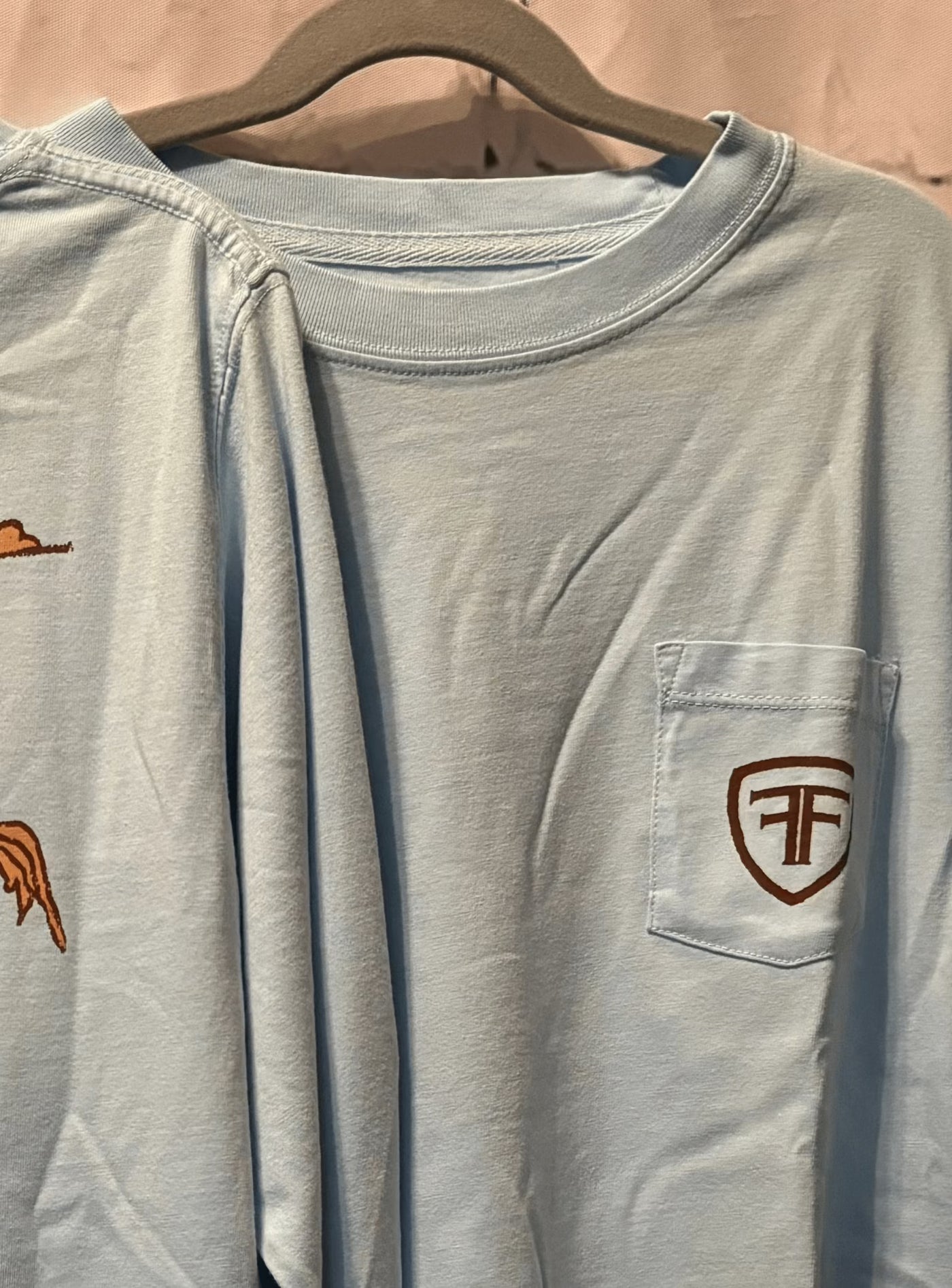 Fields Fairway Long Sleeve Light Blue Turkey Pocket T-shirt - front logo