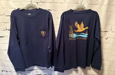Fields Fairway Long Sleeve Navy Blue Mallard Pocket T-shirt - front back