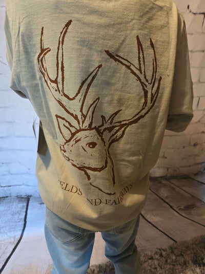Fields Fairway Short Sleeve Stone Deer Pocket T-shirt  back view Kayden