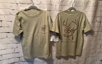 Fields Fairway Short Sleeve Stone Deer Pocket T-shirt front view back view