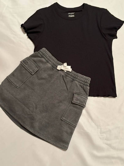 GirlsCargo Skort - Charcoal Wash with Black Lettuce t-shirt