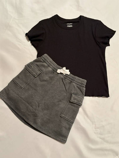 Girls Black Lettuce Trim T-shirt with Girls Cargo Skort