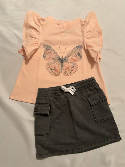 Girls Cargo Skort - Charcoal Wash with Sutton T-shirt