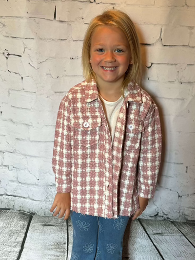 Girls Front Button Down Tweed Oversized Jacket-front Emma