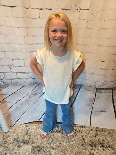 Girls Layered Ruffle Sleeve Round Neck Top - Emma front view
