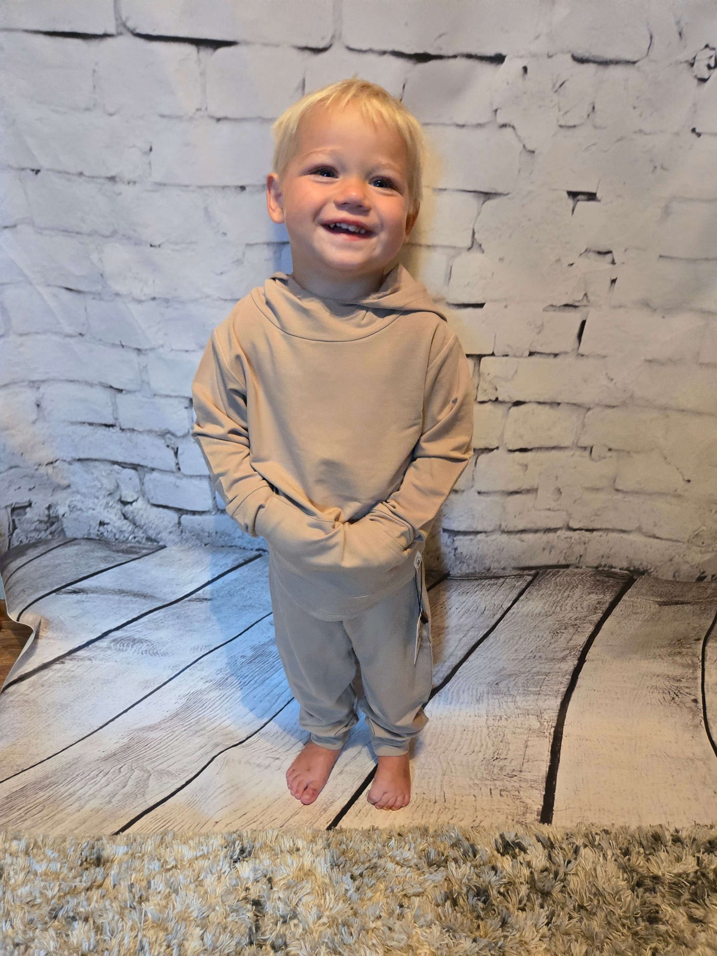 Hooded Bamboo Jogger Set-Taupe - Owen front