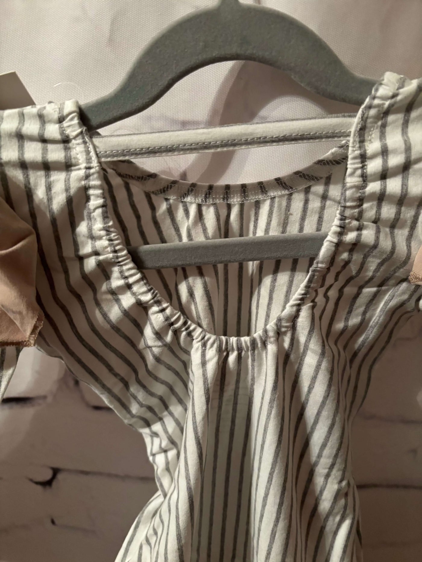 Infant Long Flutter Sleeve with Gray Stripe - back view