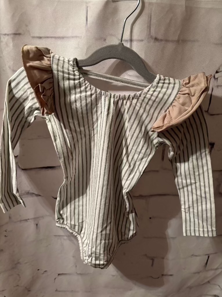 Infant Long Flutter Sleeve with Gray Stripe - full view