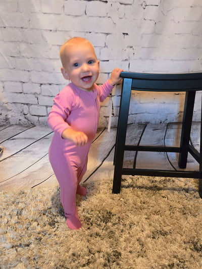 Infant Bamboo Zipper Footie - pink Lydia