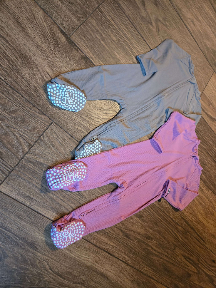 Infant Bamboo Zipper Footie - pink taupe