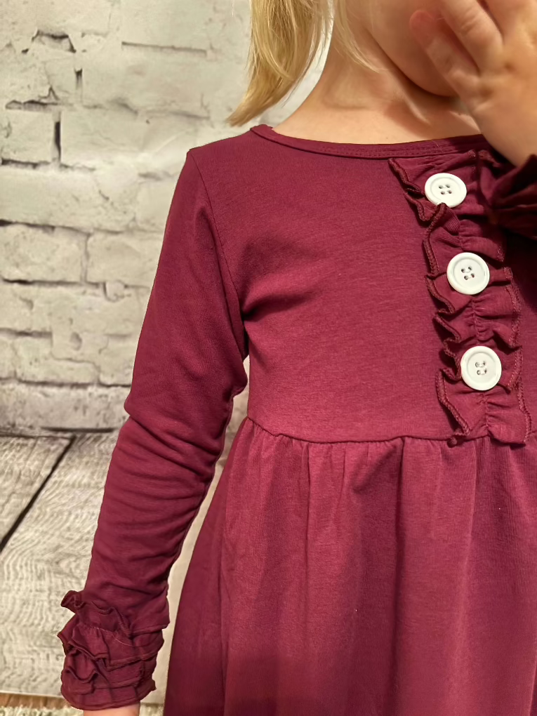 Kids Dark Plum Floral Long Sleeve Ruffle Pants Fall Set  top  Emma