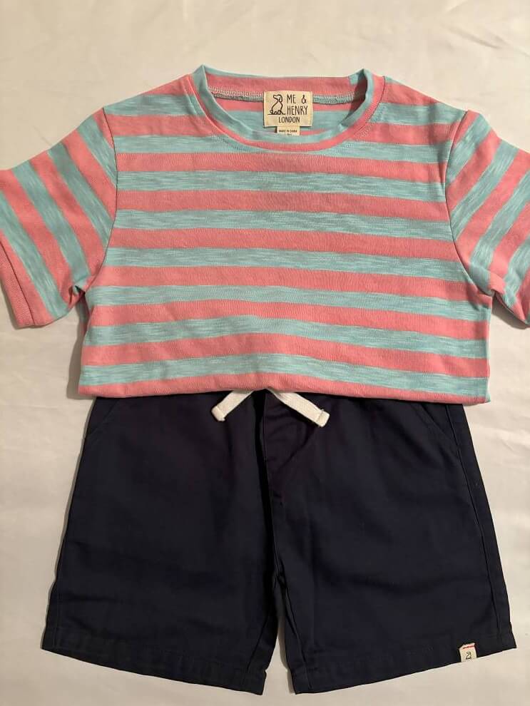 Pink and Blue Striped -  Navy Shorts-fullview
