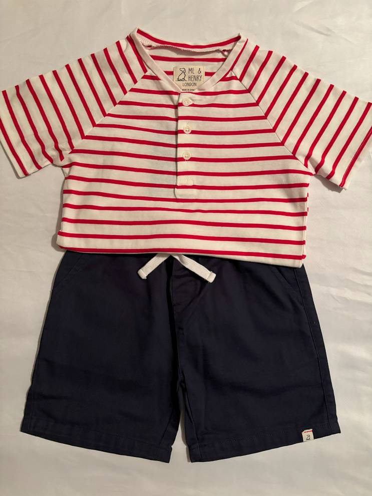 Red and White Stripes - Henley -Navy Shorts-fullview