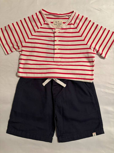 Red and White Stripes - Henley -Navy Shorts-fullview