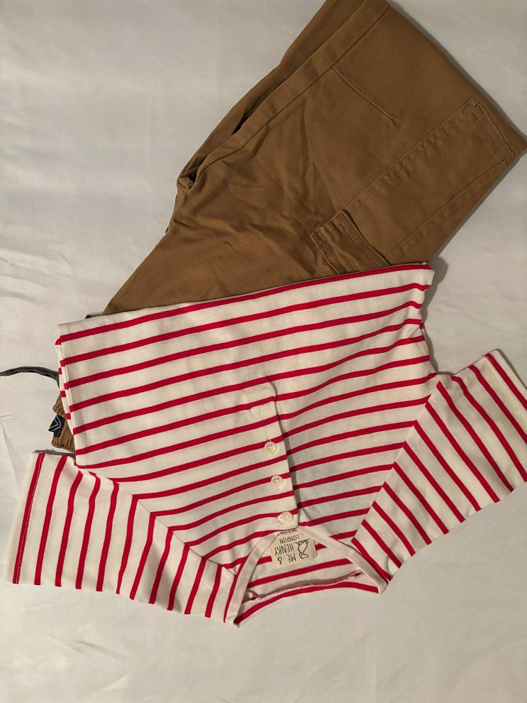 Red and White Stripes -  Henley - Khaki pants