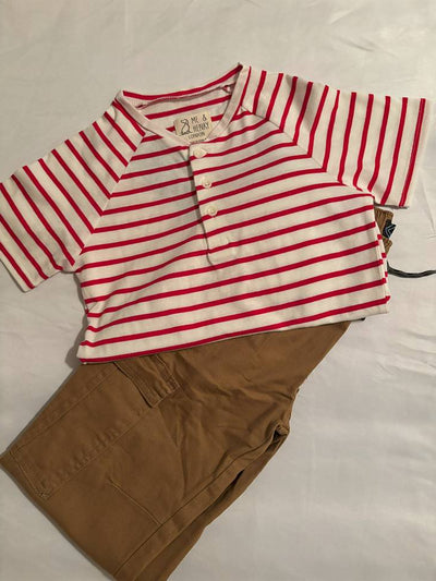 Red and White Stripes -  Henley - Khaki pants
