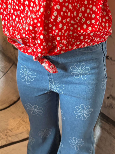 Sutton Bell Bottoms Floral Jeans - front Emma