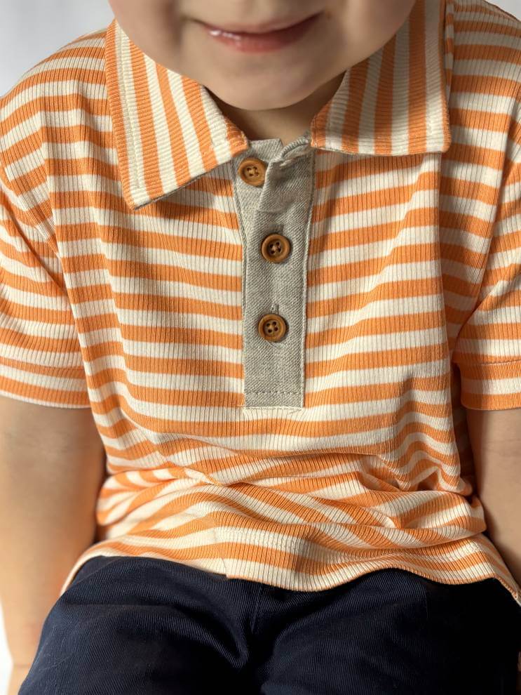 Tangerine Stripe Polo Shirt -- Owen_Tangerine7