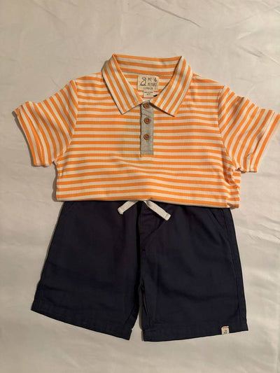Tangerine Stripe Polo Shirt - Tangerine_Navy_Shorts-fullview