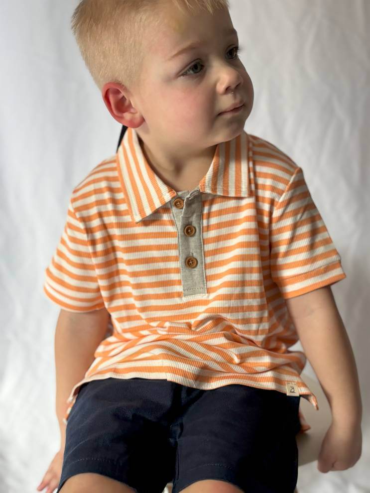 Tangerine Stripe Polo Shirt - Owen_Tangerine5