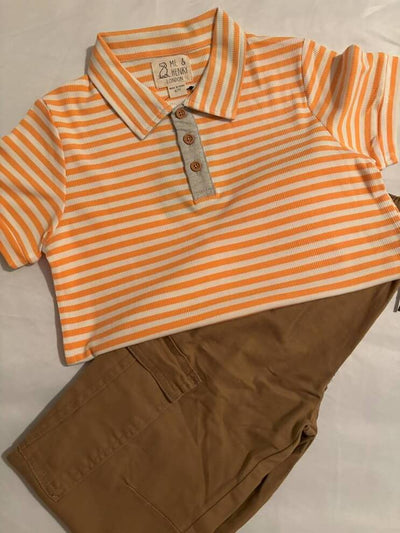 Tangerine Stripe Polo Shirt - with Khaki_pant-fullvie