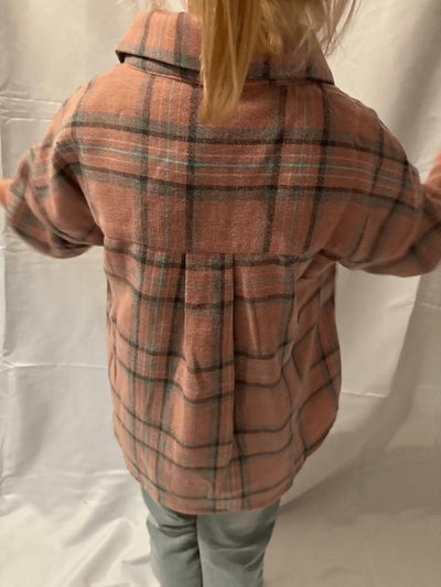 tween kids girls pocket pink plaid short shirt